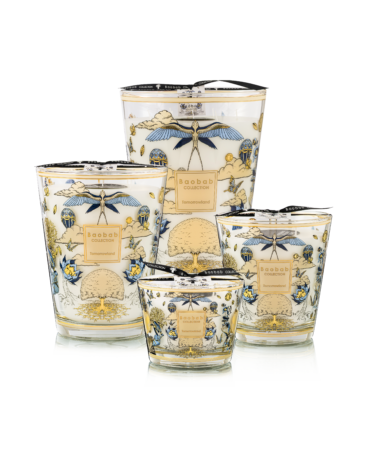 En vente chez Mise en Scène, bougie parfumée Tomorrowland Baobab Collection verre noir et or