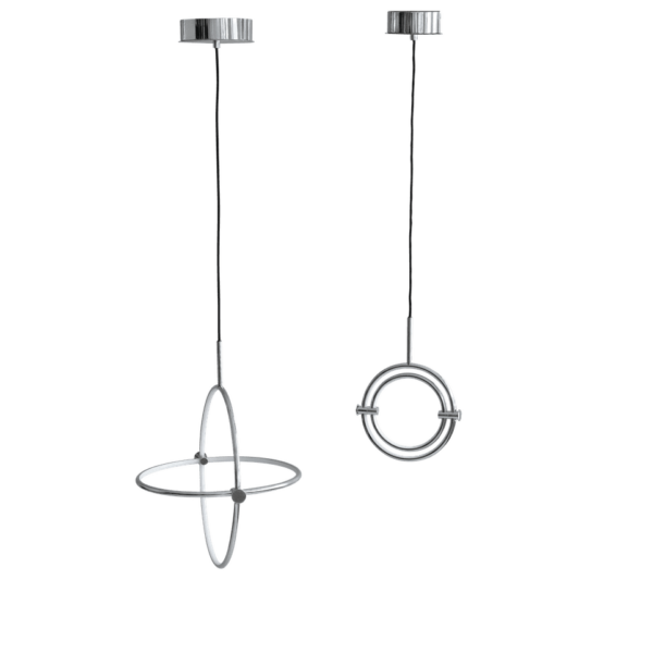 Suspension Maru en finition chrome miroir de 101 CPH, en vente chez Mise en Scène – design géométrique et lumière LED chaleureuse