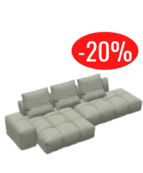 Canapé Pixel de Saba Italia en tissu gris clair – composition showroom en promotion
