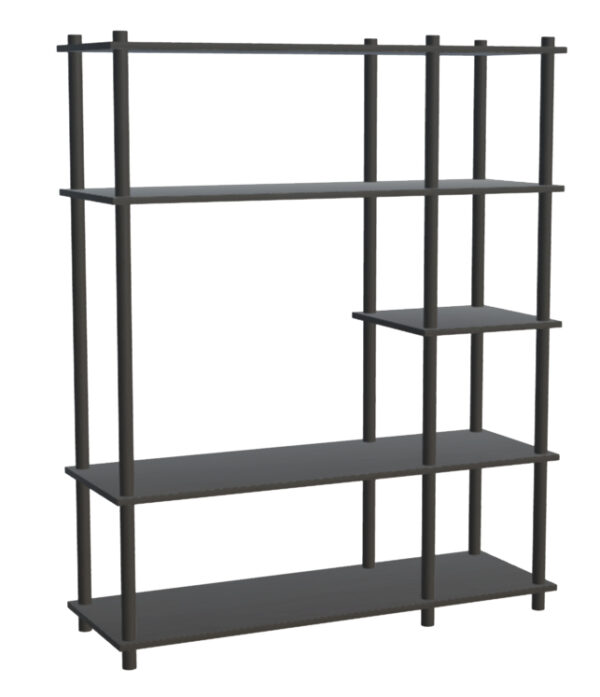 Système d’étagères modulaires Elevate WOUD en chêne clair et noir, design scandinave