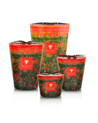 bougie parfumée en verre soufflé décor floral rouge et vert