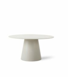 Table Sandro ronde de Vincent Sheppard avec plateau en céramique et base conique en métal pour terrasse et jardin