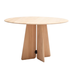 table ronde en chêne massif avec piètement sculptural