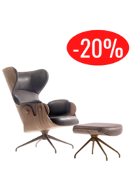 fauteuil Lounger BD Barcelona avec repose-pieds en noyer et cuir marron modèle d'exposition
