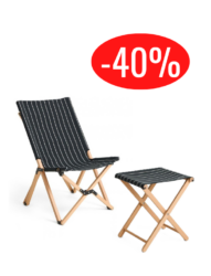 lot Outdoor Market HAY chaise et tabouret pliants noir ligné crème