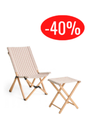 lot Outdoor Market HAY chaise et tabouret pliants blanc cassé ligné bordeaux