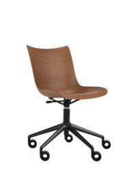 chaise bureau p wood kartell pivotante reglable hauteur roulettes bois clair fonce noir design