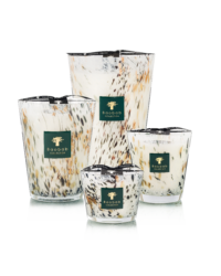 bougie parfumée Halona White World en verre soufflé blanc moucheté