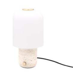 lampe de table Tokyo Novoform en travertin avec verre opalin